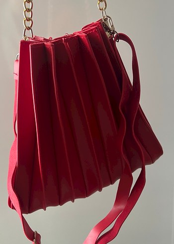 Kırmızı Zincir Detaylı  deri Kadın Çanta - Görsel 3