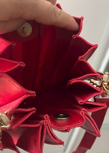 Kırmızı Zincir Detaylı  deri Kadın Çanta - Görsel 5