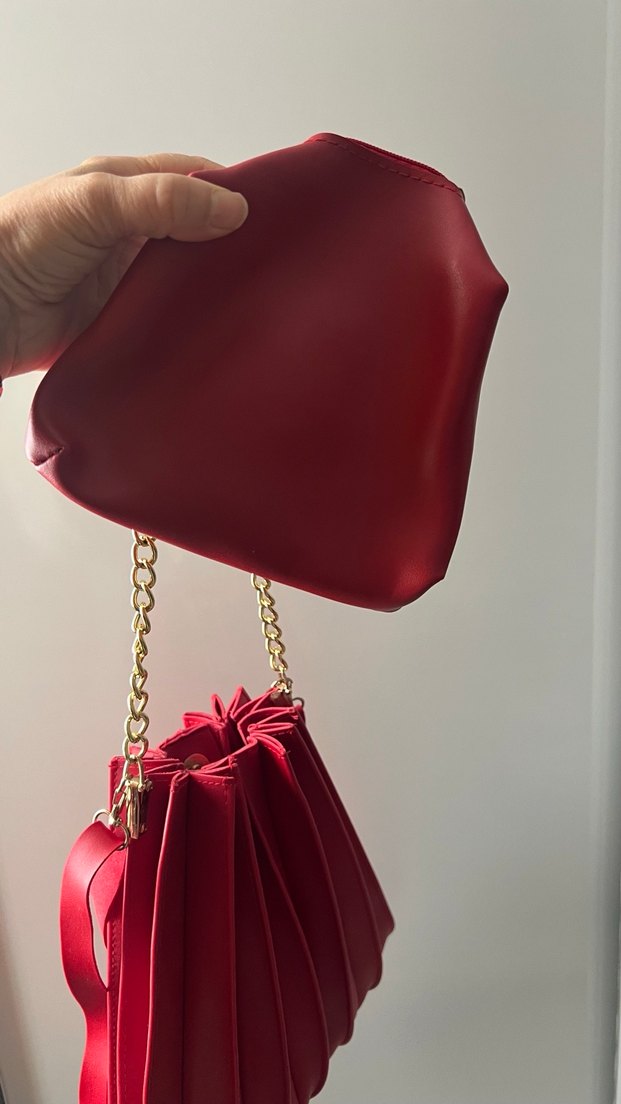 Kırmızı Zincir Detaylı  deri Kadın Çanta - Görsel 4