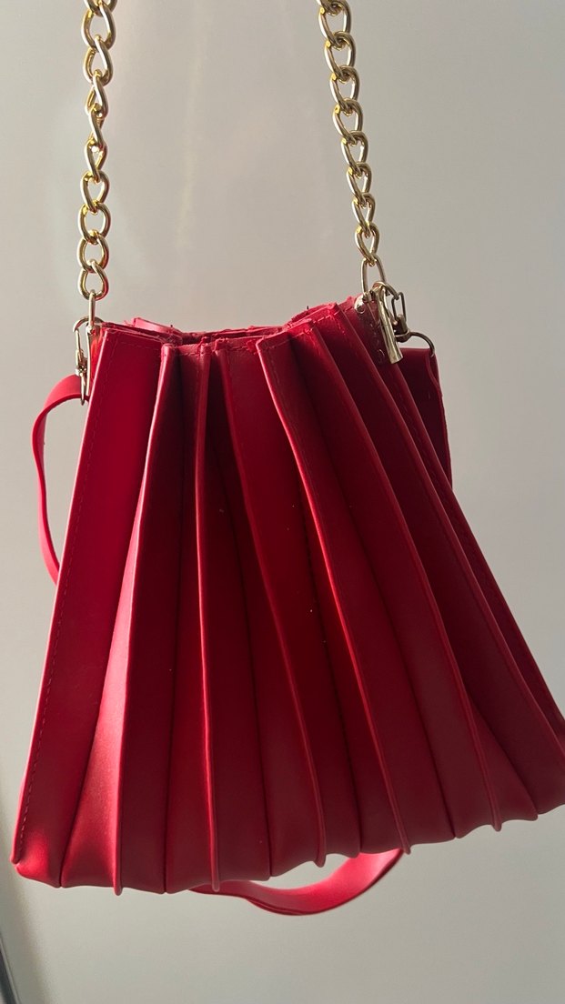 Kırmızı Zincir Detaylı  deri Kadın Çanta - Görsel 2