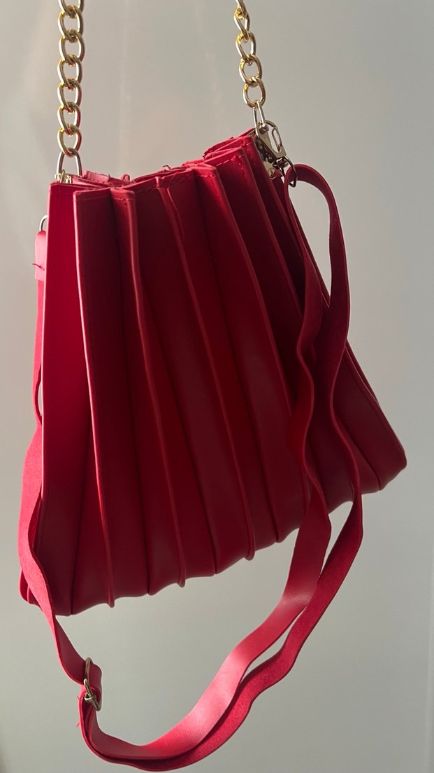 Kırmızı Zincir Detaylı  deri Kadın Çanta - Görsel 3