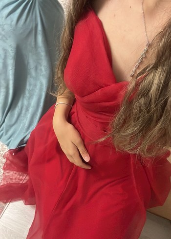 Kırmızı Straplez uzun elbise - Görsel 4