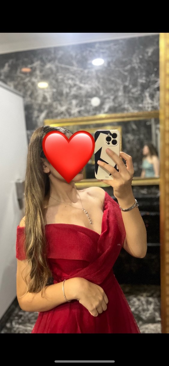 Kırmızı Straplez uzun elbise - Görsel 2