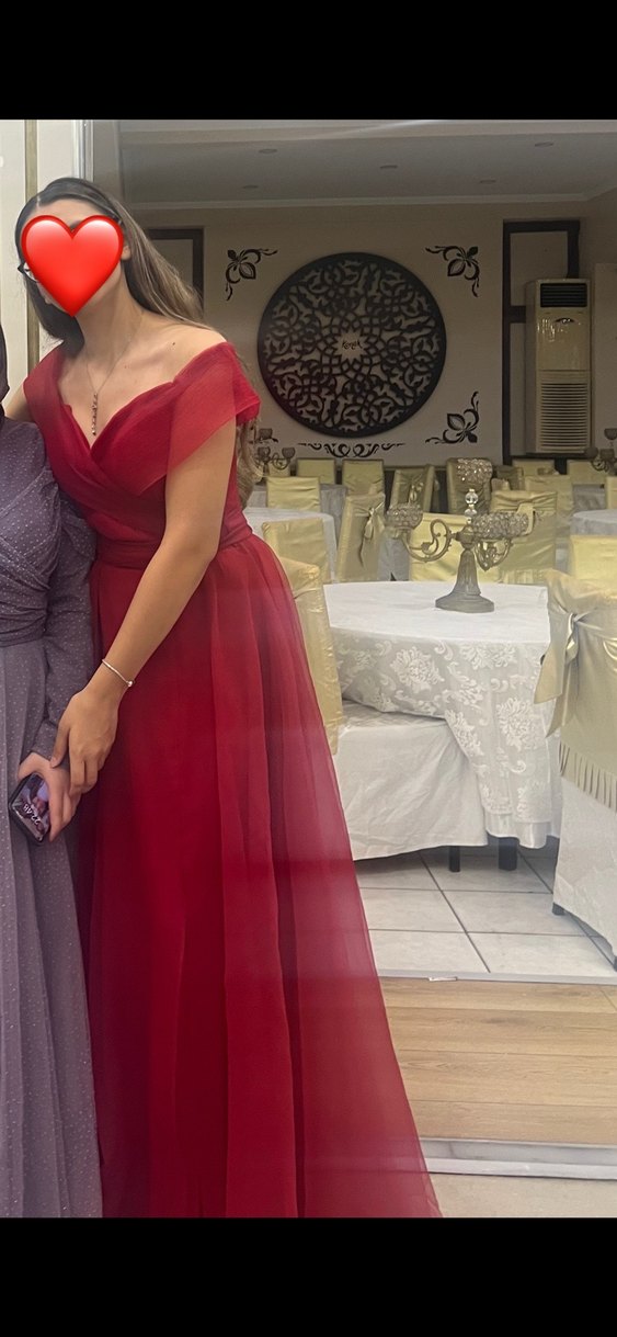 Kırmızı Straplez uzun elbise - Görsel 3