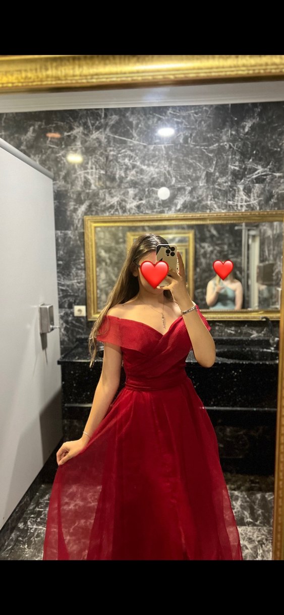 Kırmızı Straplez uzun elbise - Görsel 5