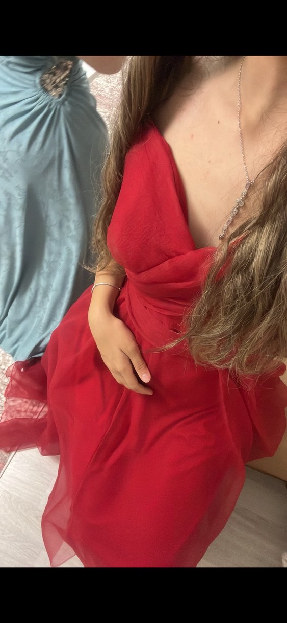 Kırmızı Straplez uzun elbise - Görsel 4