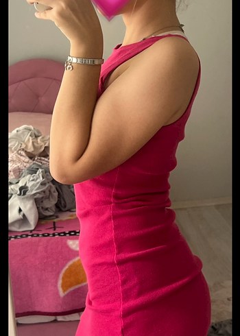 Pembe kolsuz mini elbise - Görsel 2