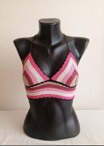 Pembe Örgü Mini Bohem Büstiyer - Görsel 2