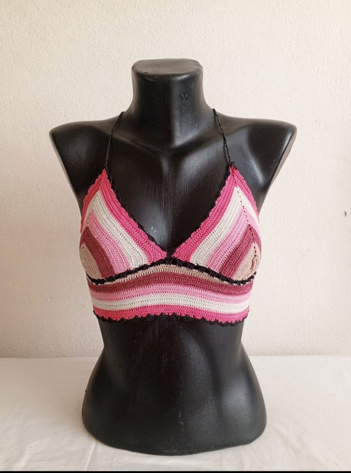 Pembe Örgü Mini Bohem Büstiyer - Görsel 2