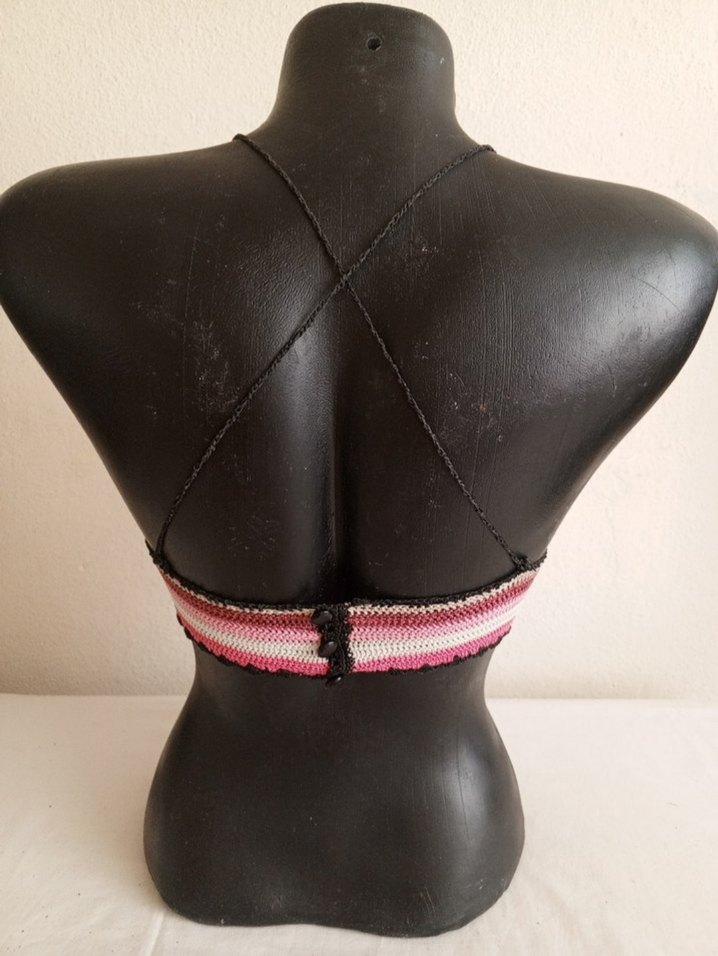 Pembe Örgü Mini Bohem Büstiyer - Görsel 3