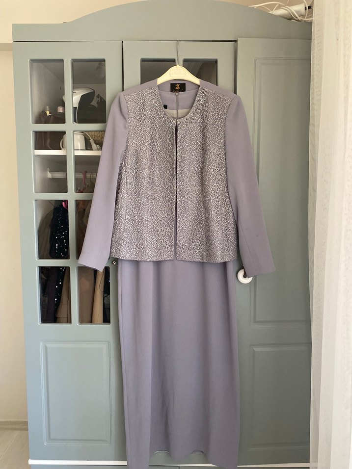 Gri Dantel Detaylı Uzun Kadın Takım - Görsel 3