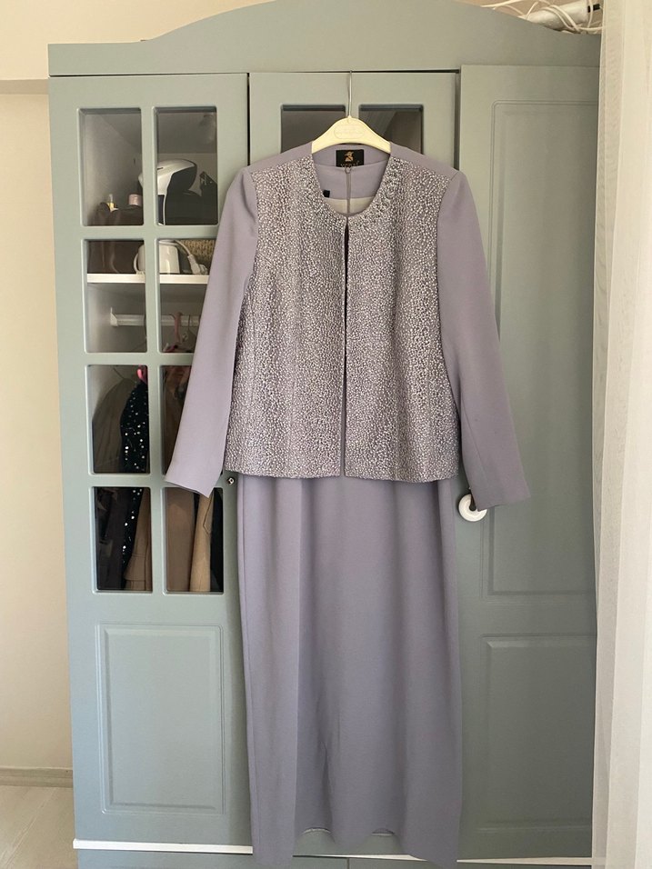 Gri Dantel Detaylı Uzun Kadın Takım - Görsel 2