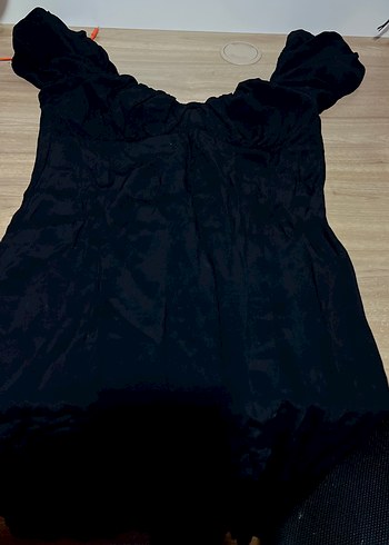 Bershka Drapeli V Yaka Siyah Uzun Kadın Elbise