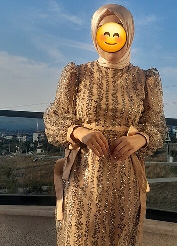 40 Beden camel Renk Sim payet abiye