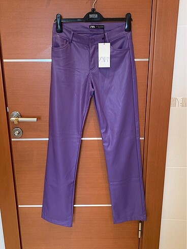 36 Beden mor Renk Zara S Lila Suni Deri Pantolon