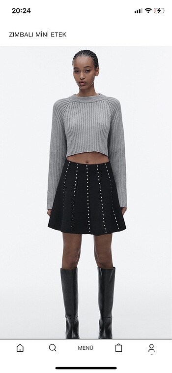 Zara S Zımbalı Siyah Mini Etek
