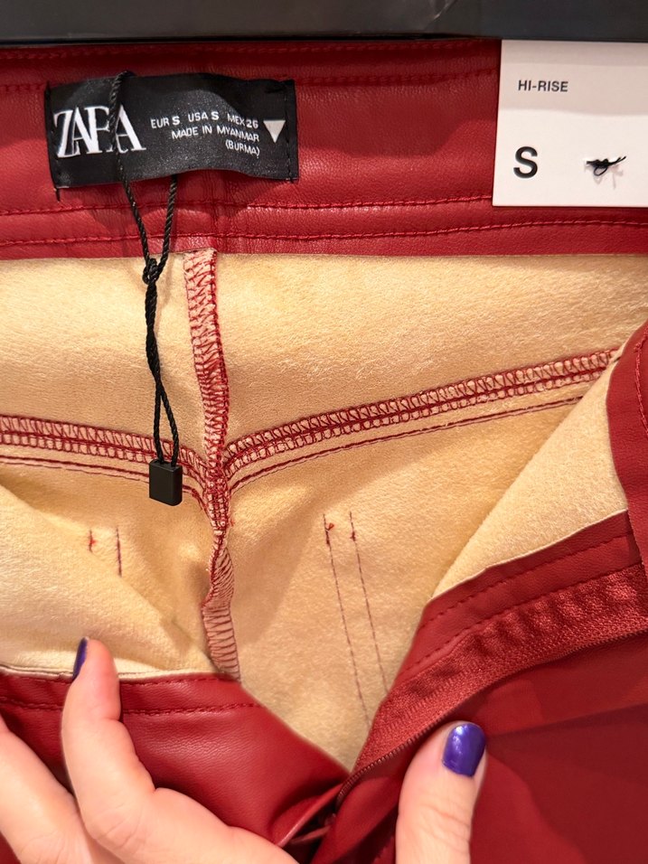 Zara S Kırmızı Suni Deri Pantolon - Görsel 4