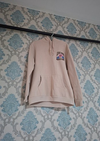 Bej Uzun Kollu Kapüşonlu Sweatshirt