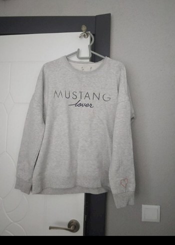 Gri Oversize Mustang Baskılı Sweatshirt