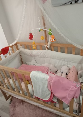 ADAMO Beyaz Bebek Beşiği ve Tül Cibinlik