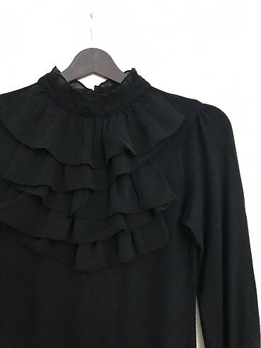 American Vintage Siyah vintage boynu fırfırlı bluz