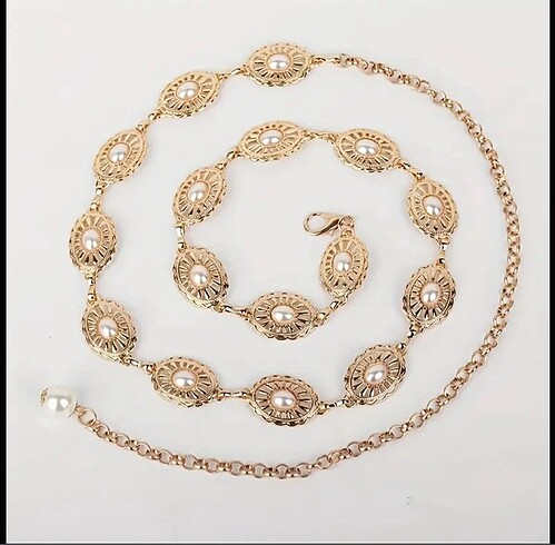 Beden Vintage bohem gold rengi boncuklu bel zinciri bel kemeri