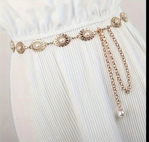 Vintage bohem gold rengi boncuklu bel zinciri bel kemeri