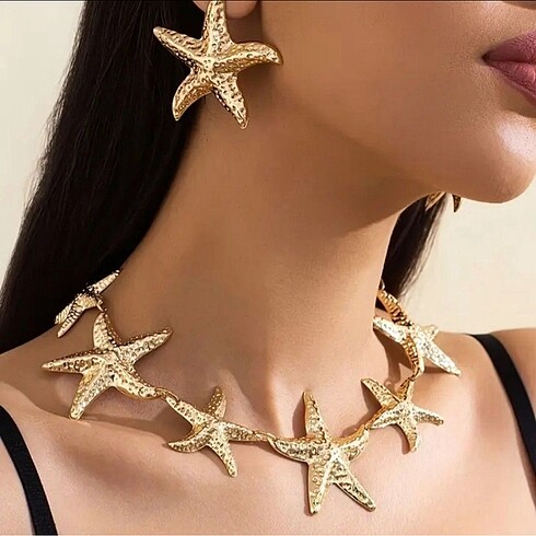 Gold deniz yıldızı kolye ve küpe set