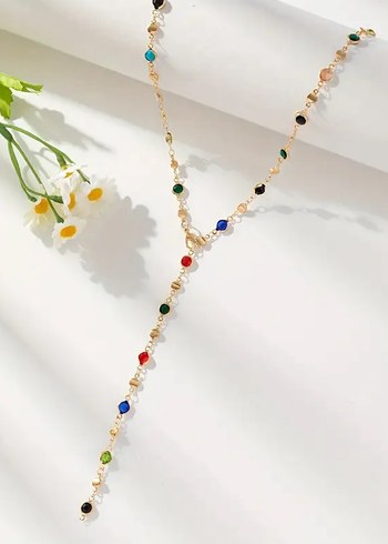 Accessorize STOKTA VAR Gold renkli taşlı Y kolye