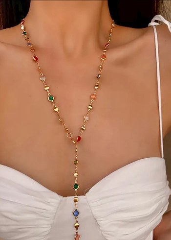 Beden çeşitli Renk STOKTA VAR Gold renkli taşlı Y kolye