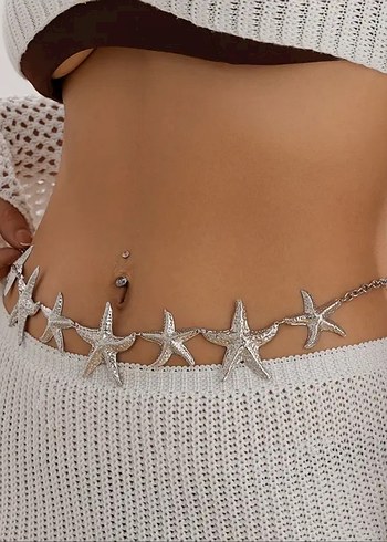 STOKTA VAR Gümüş rengi deniz yıldızlı bel zinciri, bel kemeri - Görsel 3