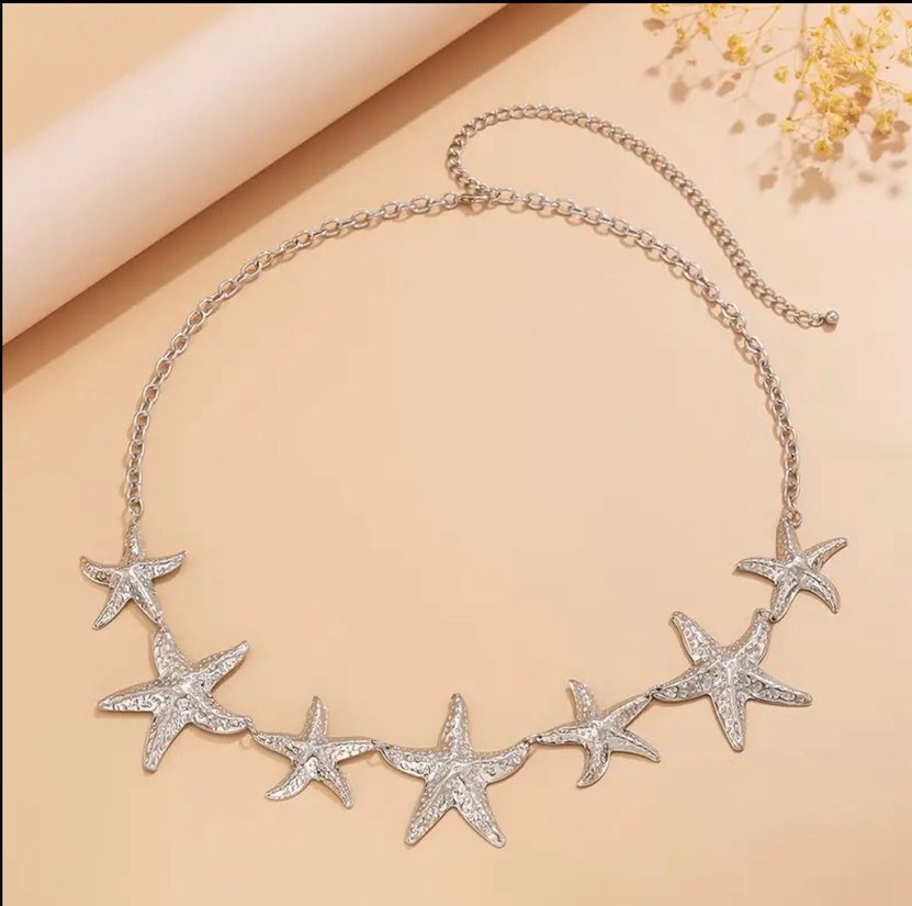 STOKTA VAR Gümüş rengi deniz yıldızlı bel zinciri, bel kemeri - Görsel 4