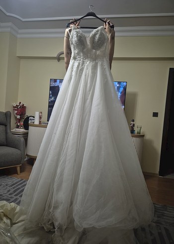 Straplez A Kesim Uzun Beyaz Gelinlik - Görsel 2