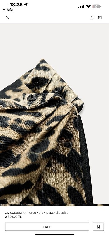 36 Beden camel Renk Zara Keten Leopar Elbise