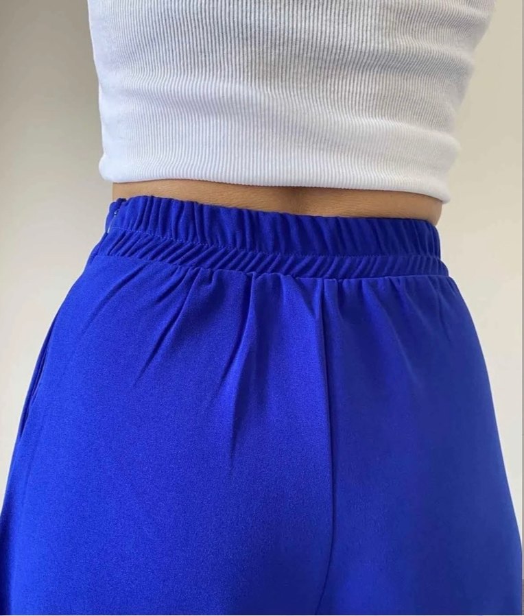 Kadın Mavi Rahat Kesim Midi Kumaş Pantolon - Görsel 2