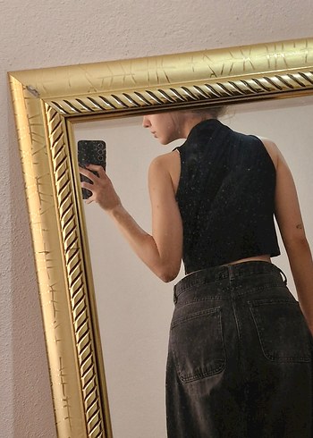 Diğer Siyah Yüksek Yakalı Crop Top