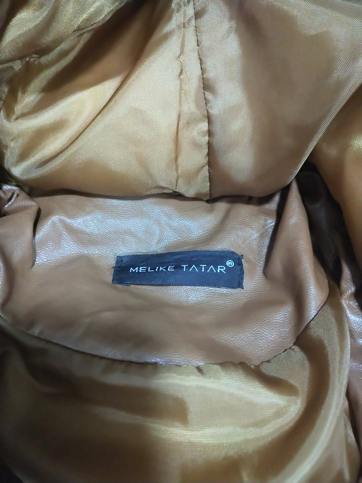 Kahverengi Uzun Deri Kadın Kışlık Mont - Görsel 2