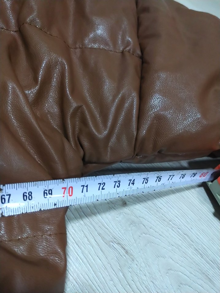 Kahverengi Uzun Deri Kadın Kışlık Mont - Görsel 5