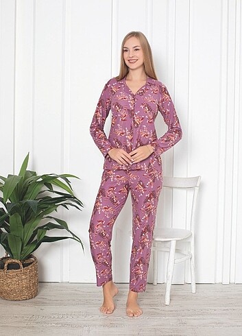 Süet kumaş uzunkol pijama takımı
