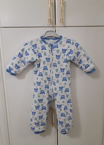 Uzun Kollu Mavi Baskılı Bebek Tulumu - Görsel 4