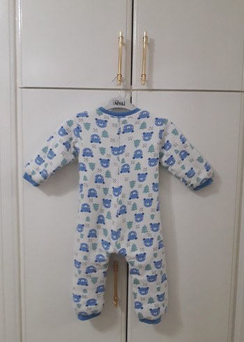 Uzun Kollu Mavi Baskılı Bebek Tulumu - Görsel 5