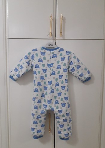 Uzun Kollu Mavi Baskılı Bebek Tulumu - Görsel 6