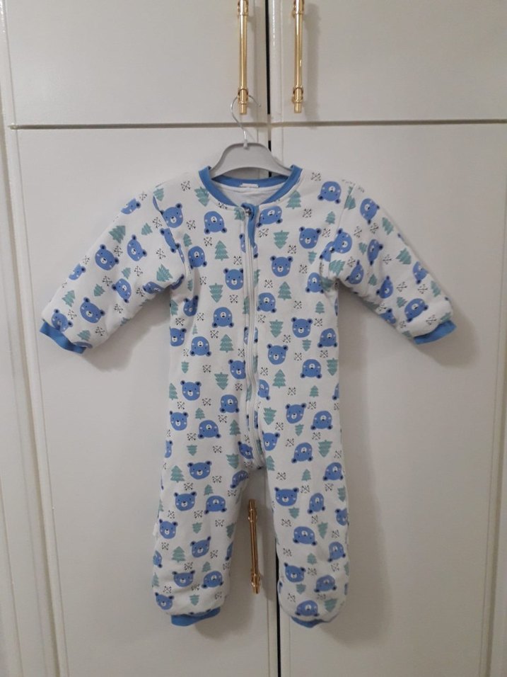 Uzun Kollu Mavi Baskılı Bebek Tulumu - Görsel 4