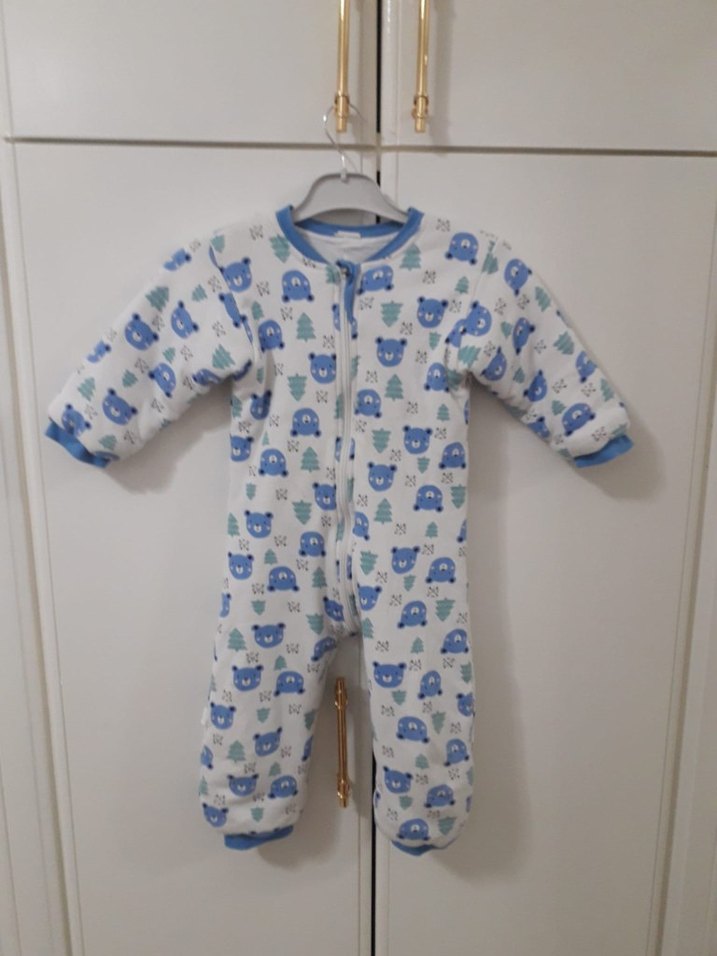 Uzun Kollu Mavi Baskılı Bebek Tulumu - Görsel 3