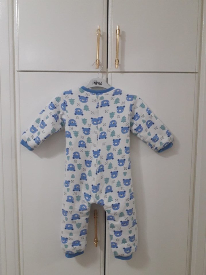 Uzun Kollu Mavi Baskılı Bebek Tulumu - Görsel 2