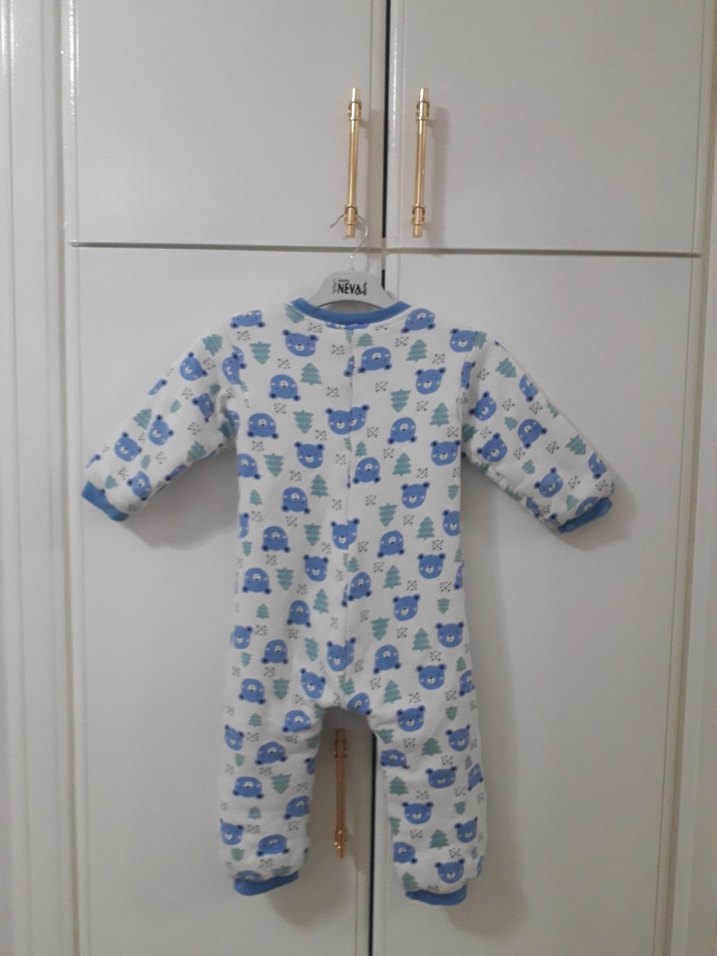 Uzun Kollu Mavi Baskılı Bebek Tulumu - Görsel 5