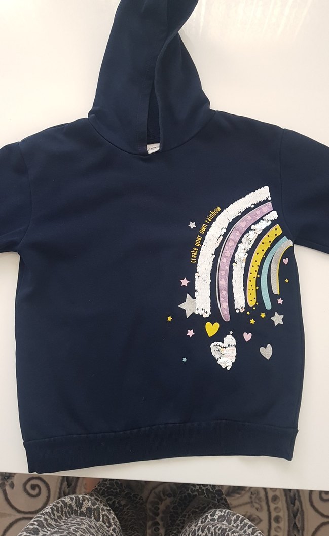 Kız Çocuk Pul İşlemeli Kapüşonlu Sweatshirt - Görsel 2