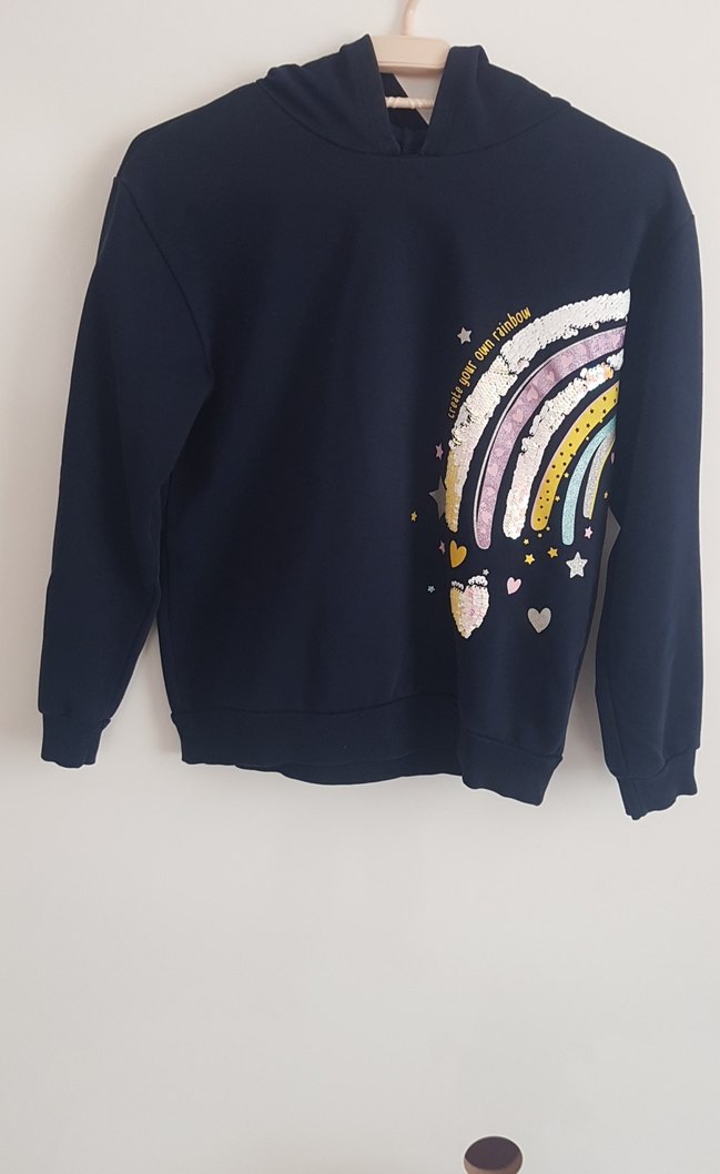 Kız Çocuk Pul İşlemeli Kapüşonlu Sweatshirt - Görsel 4