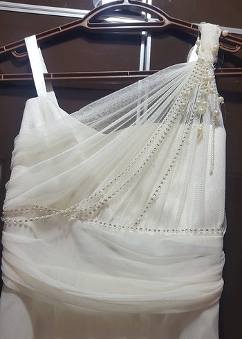 Beyaz Drapeli Uzun Abiye Elbise - Görsel 2