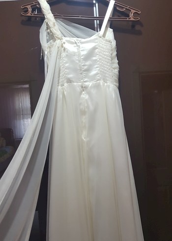 Beyaz Drapeli Uzun Abiye Elbise - Görsel 3